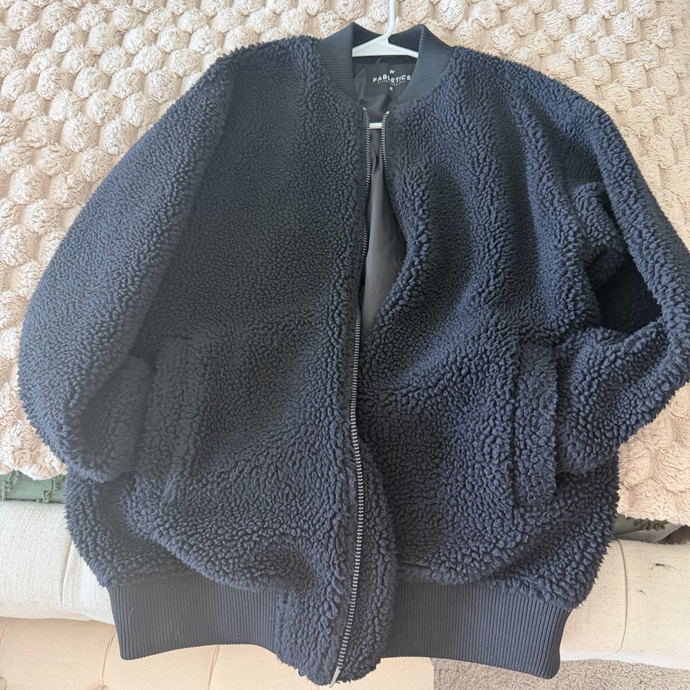 Fabletics Charcoal Faux Sherpa Bomber Jacket